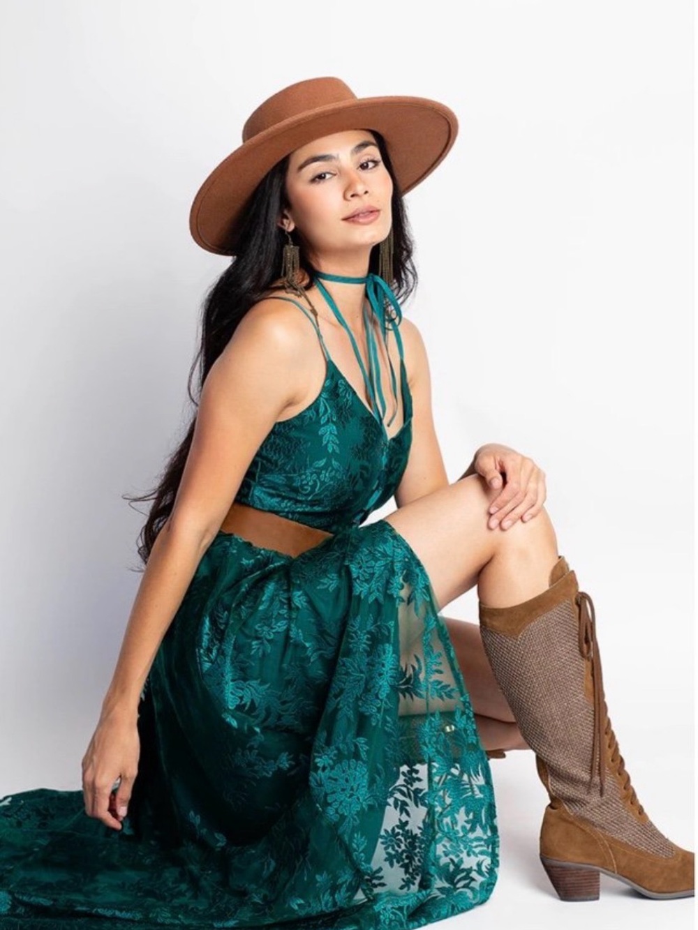 NWT Joyfolie Holli Dress Ocean Teal Emerald XS Boho Neck Wrap Maxi High Low